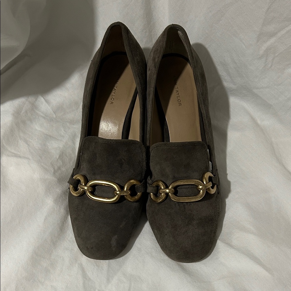 Ann Taylor Brown and Gold Flats with Chain Detail